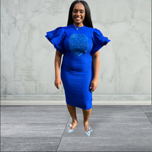 Load image into Gallery viewer, Blue shield, dove sleeve dress