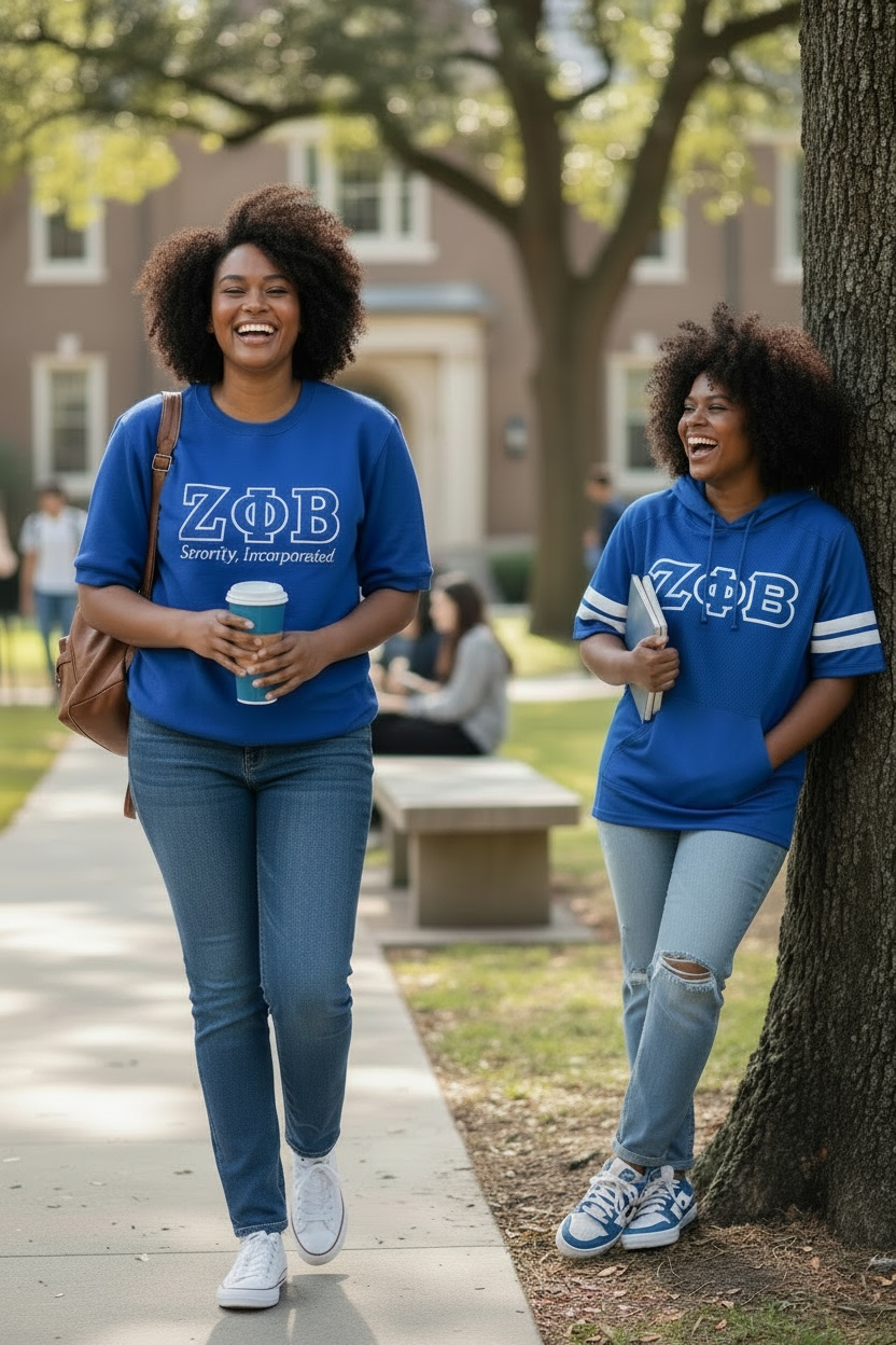 ZΦΒ Zeta Embroidered Varsity V-Neck Tee
