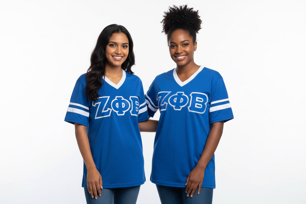 ZΦΒ Zeta Embroidered Varsity V-Neck Tee