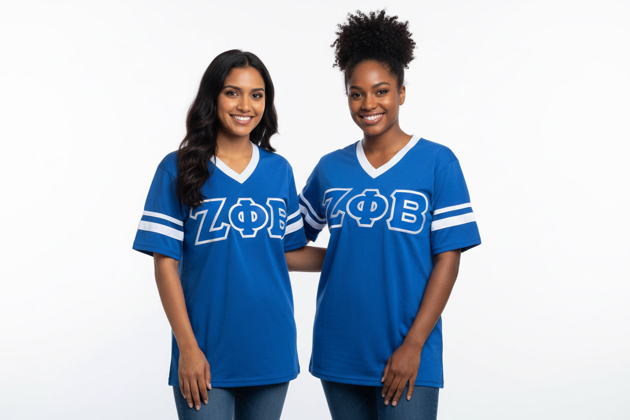 ZΦΒ Zeta Embroidered Varsity V-Neck Tee
