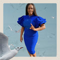 Blue shield, dove sleeve dress