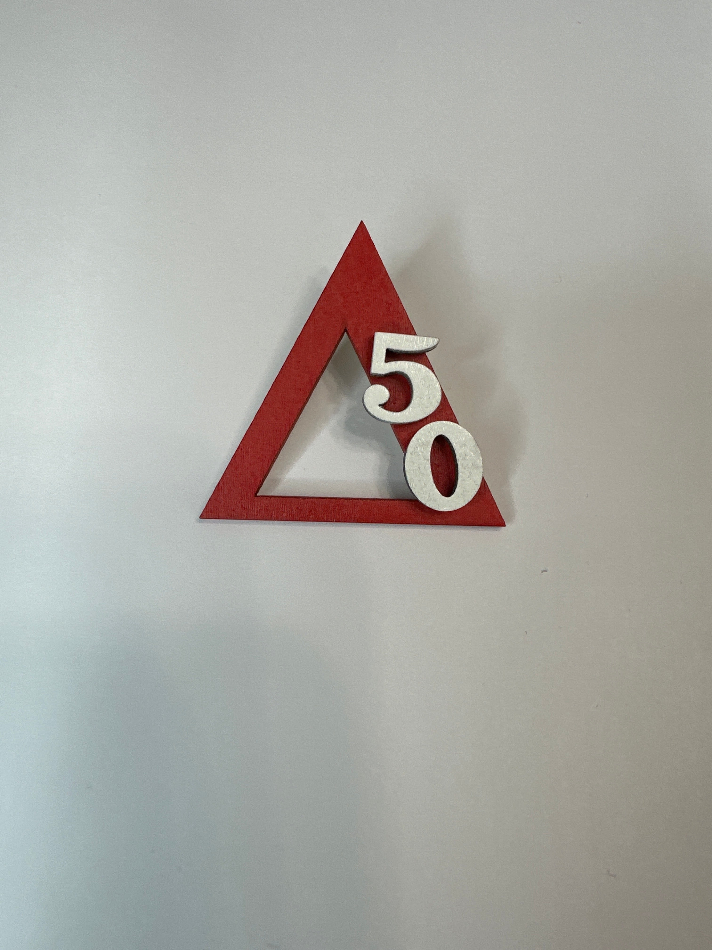 Delta Pyramid Pin – Custom Number with Pearl Clasp (2x2 in)