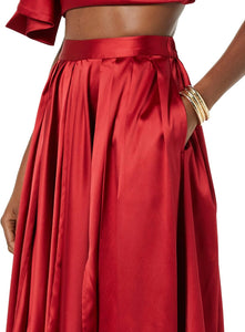 Red swing skirt with pockets
