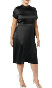 Black collard faux wrap dress