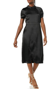 Black collard faux wrap dress