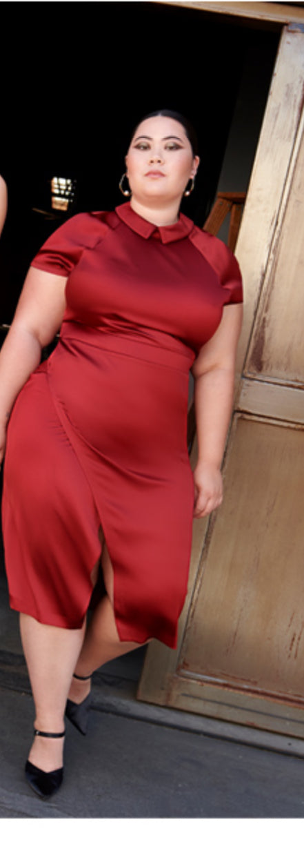 Collard faux wrap dress