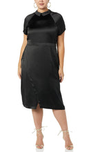 Load image into Gallery viewer, Black collard faux wrap dress