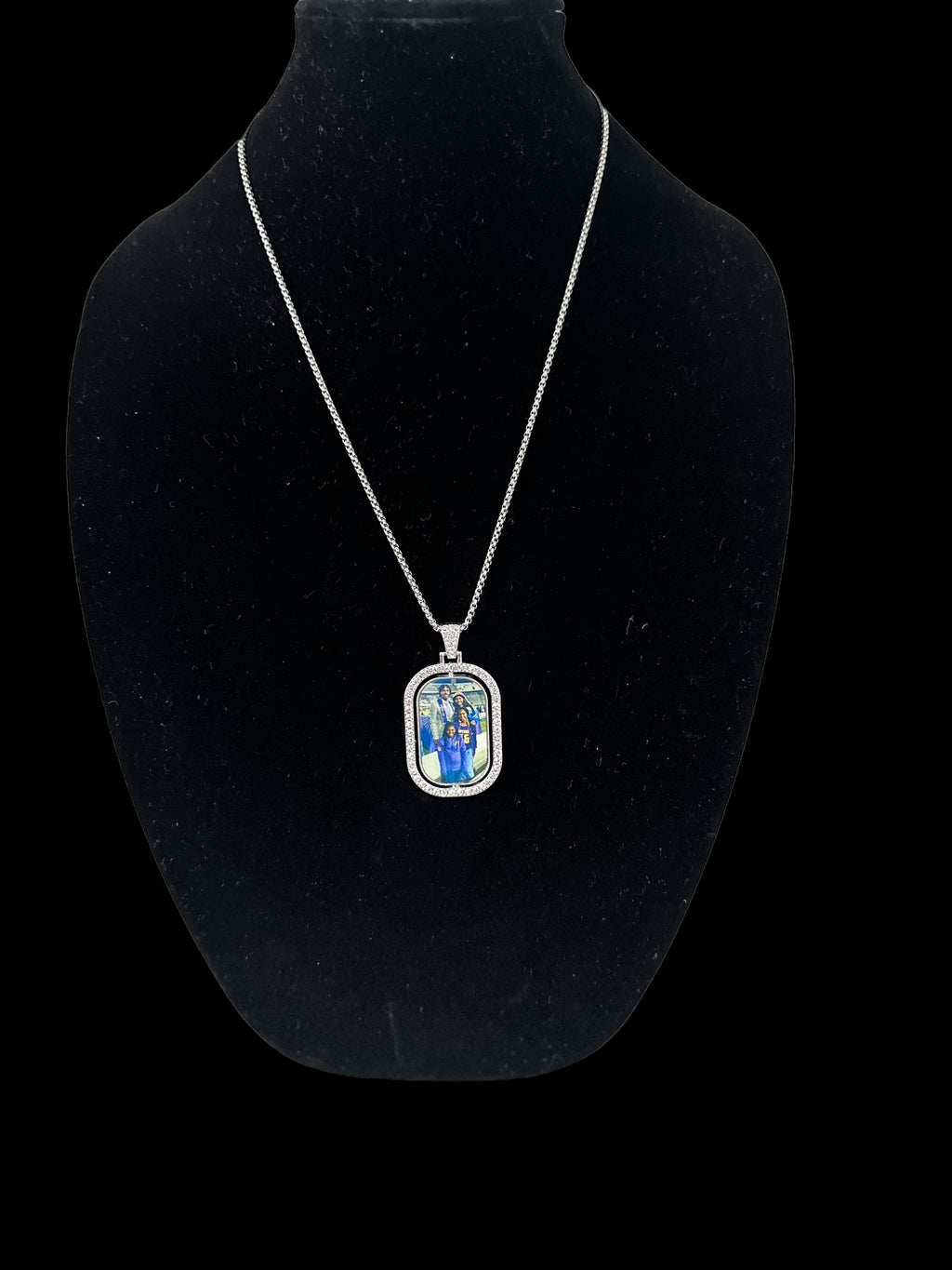Double sided bezeled rhinestone pendant & necklace
