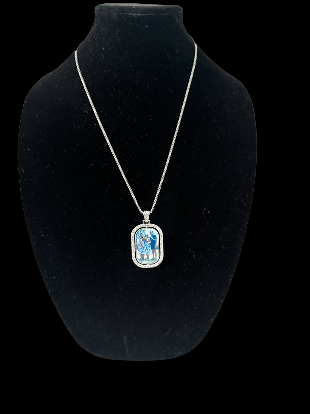 Double sided bezeled rhinestone pendant & necklace