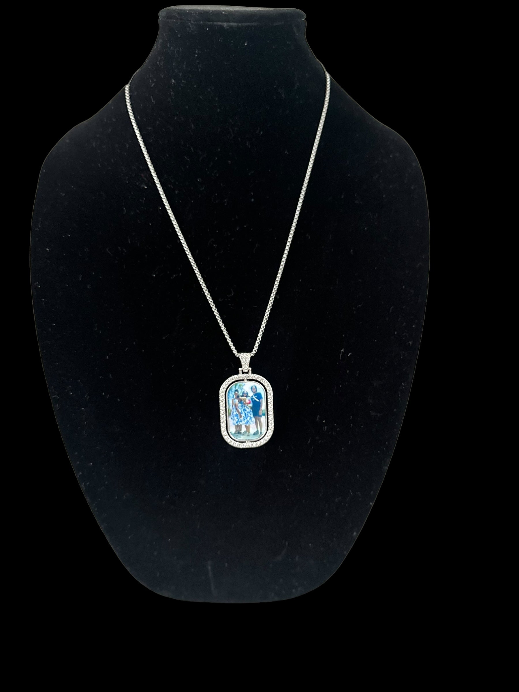 Double sided bezeled rhinestone pendant & necklace