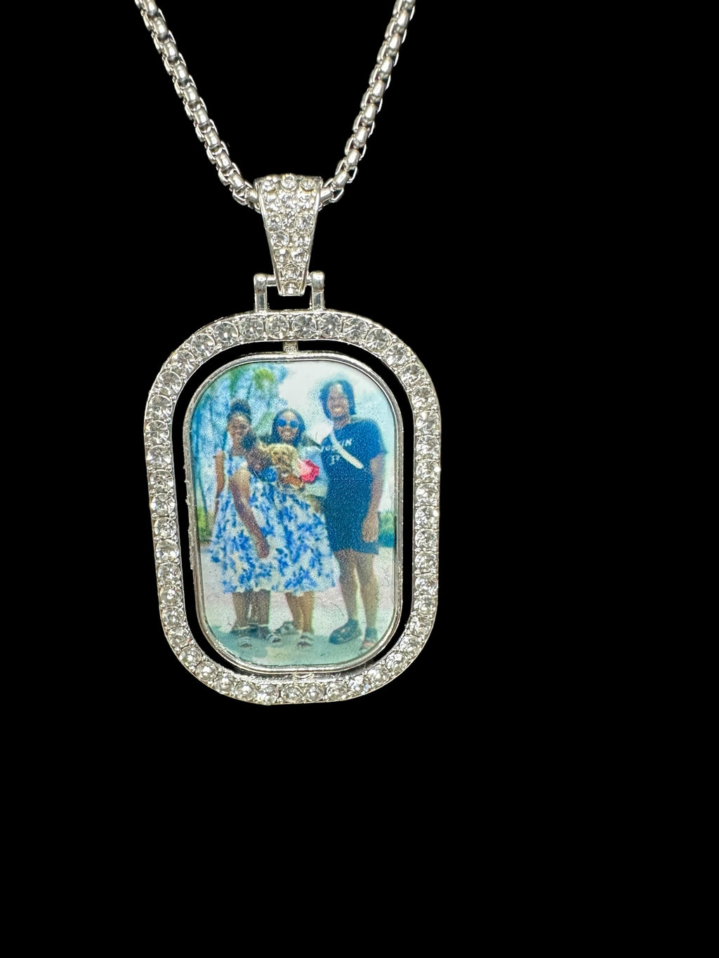 Double sided bezeled rhinestone pendant & necklace