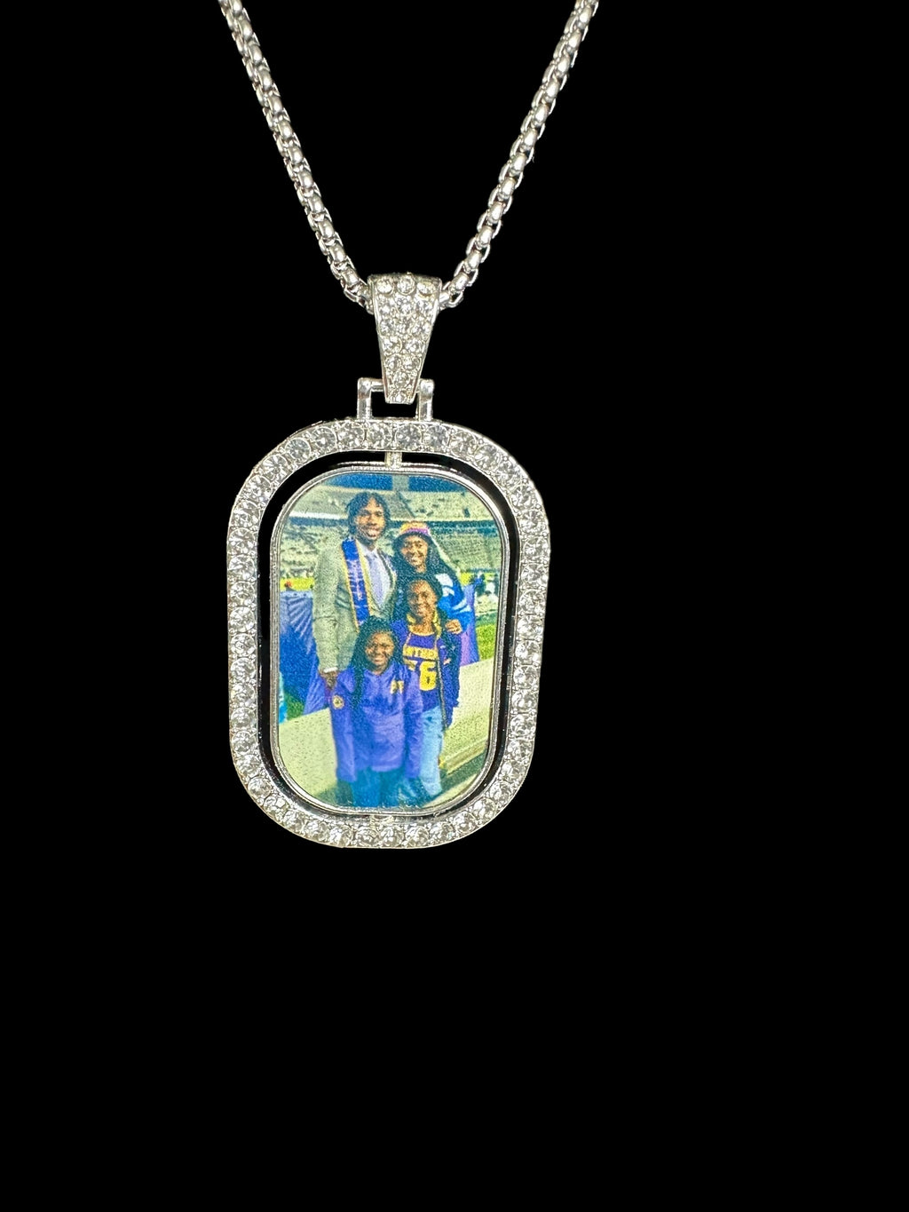 Double sided bezeled rhinestone pendant & necklace