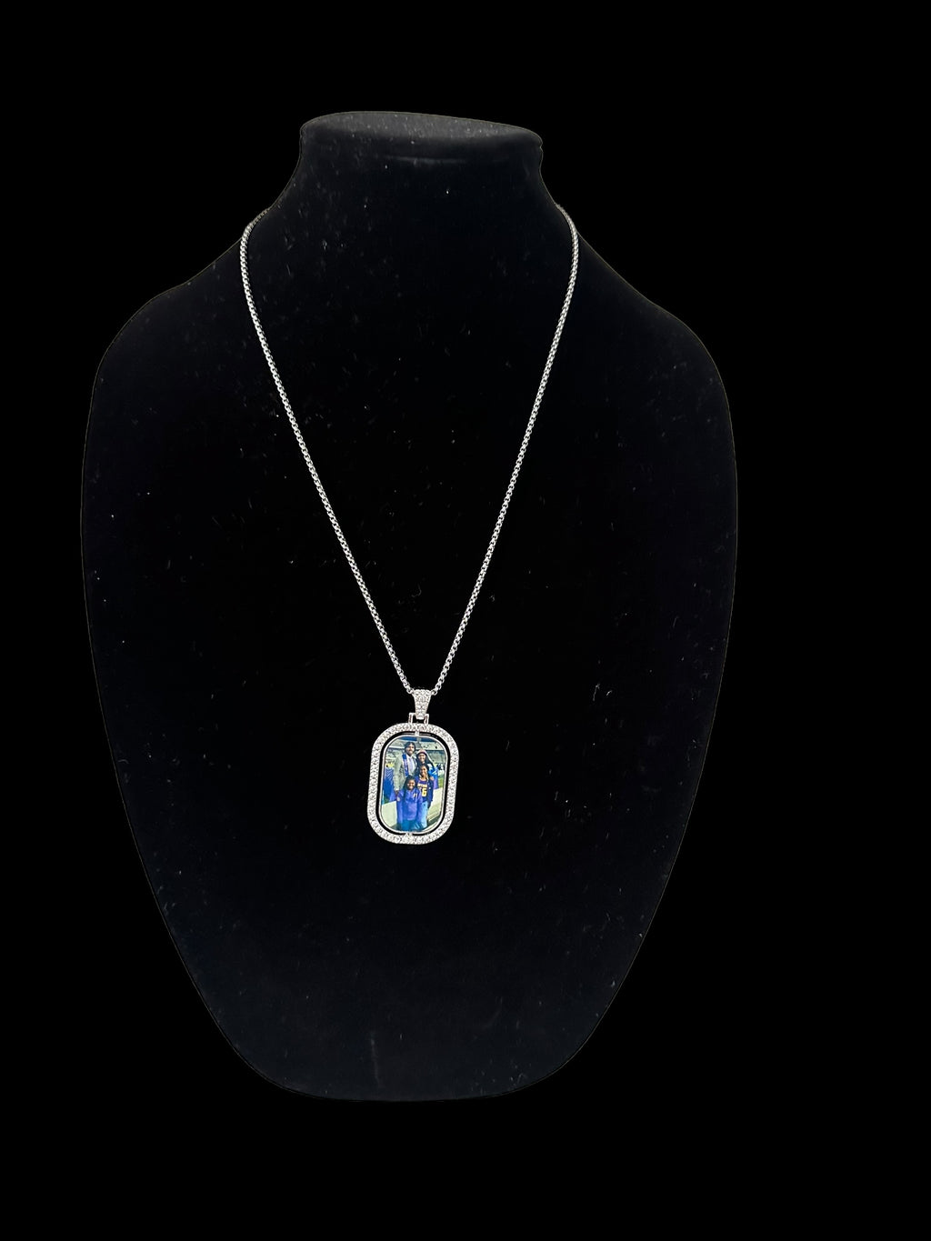 Double sided bezeled rhinestone pendant & necklace