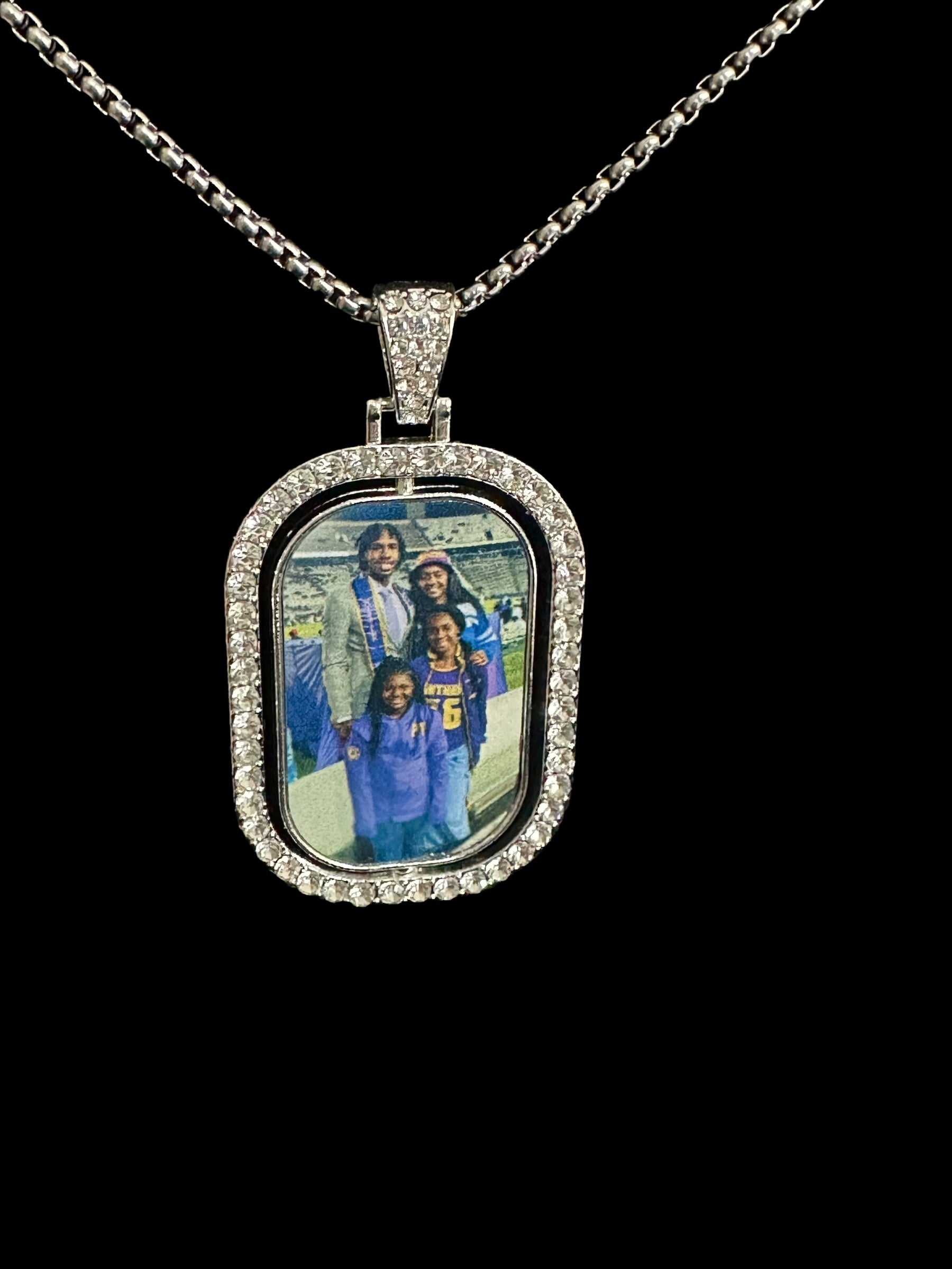 Double sided bezeled rhinestone pendant & necklace