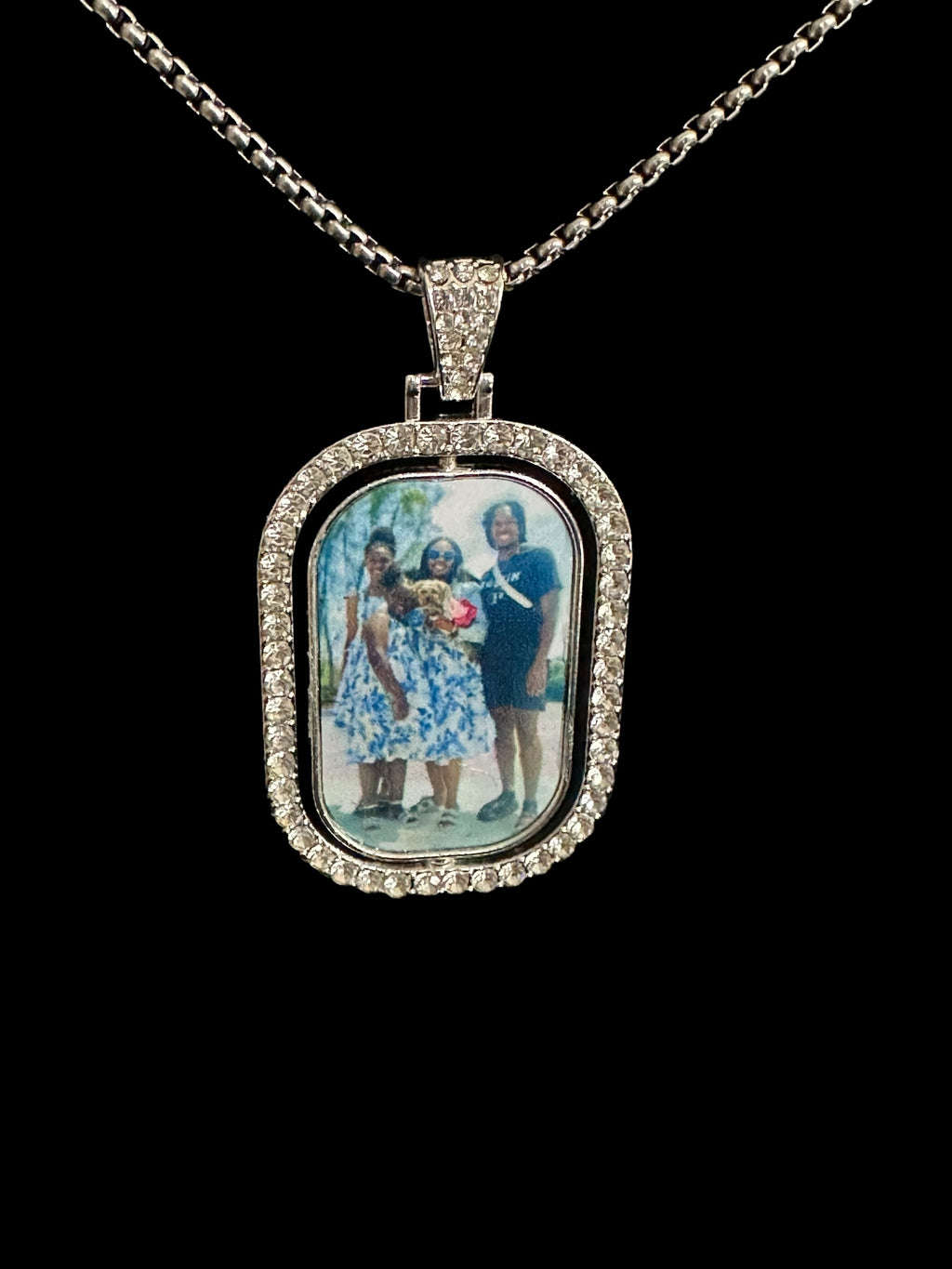 Double sided bezeled rhinestone pendant & necklace