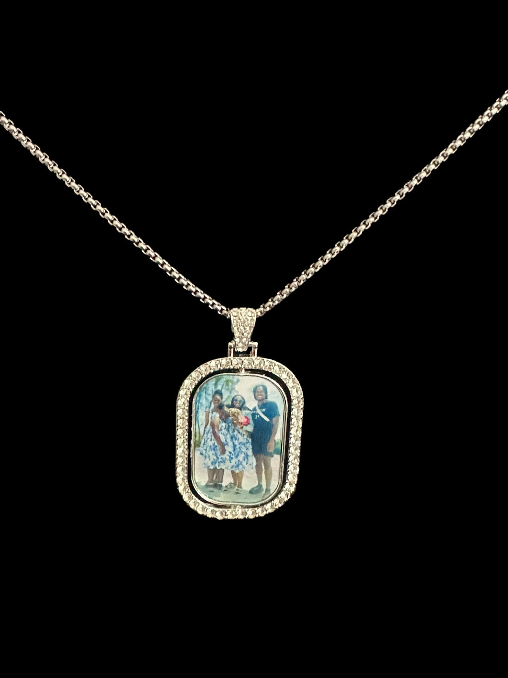 Double sided bezeled rhinestone pendant & necklace