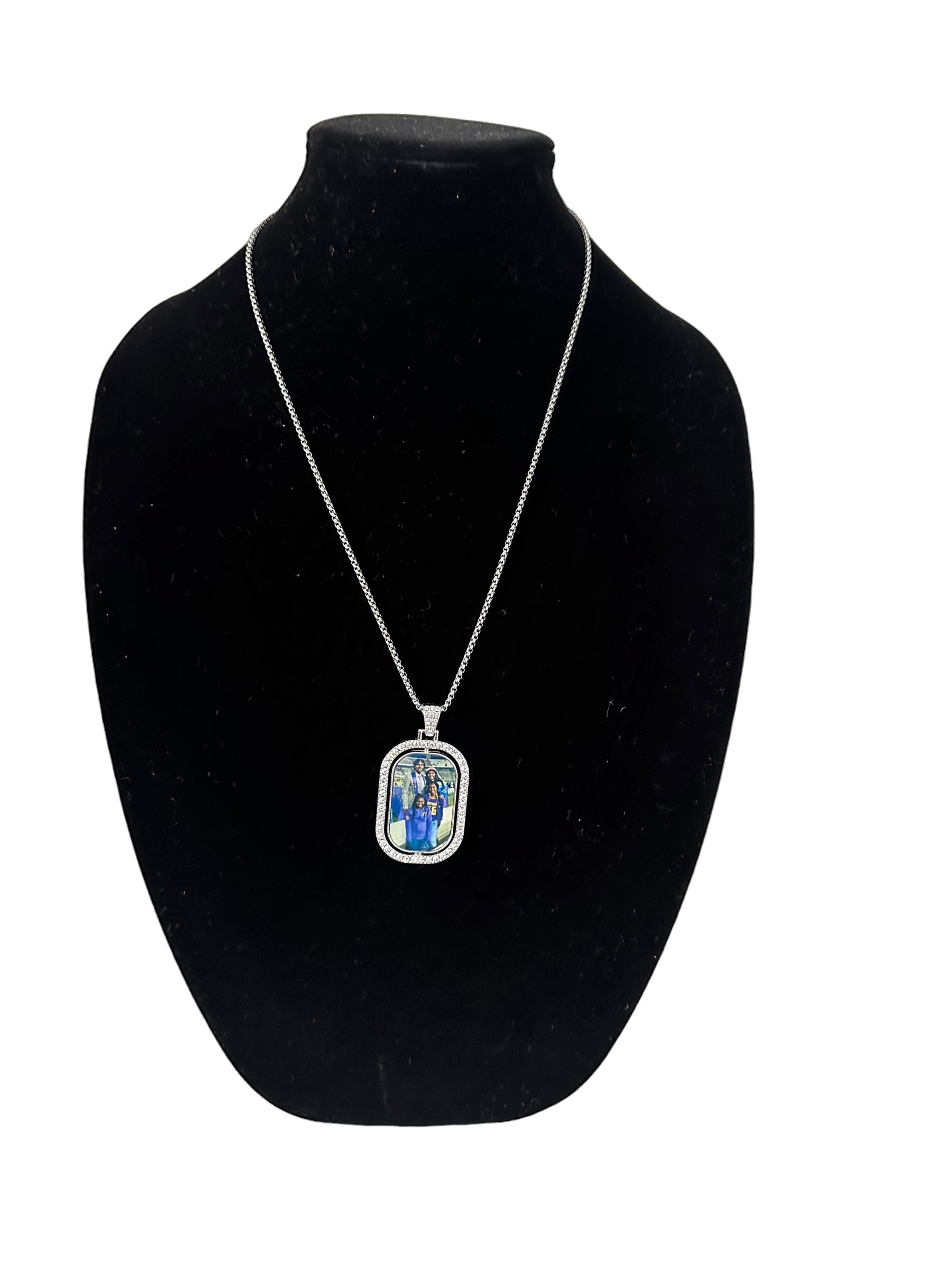 Double sided bezeled rhinestone pendant & necklace