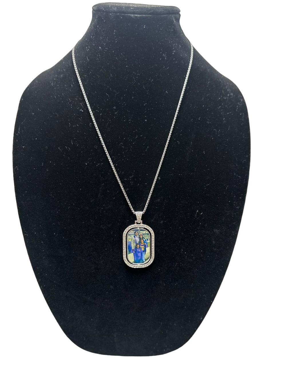Double sided bezeled rhinestone pendant & necklace