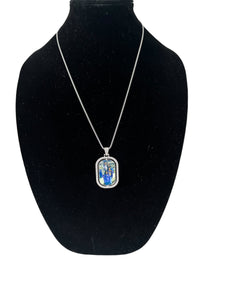 Double sided bezeled rhinestone pendant & necklace