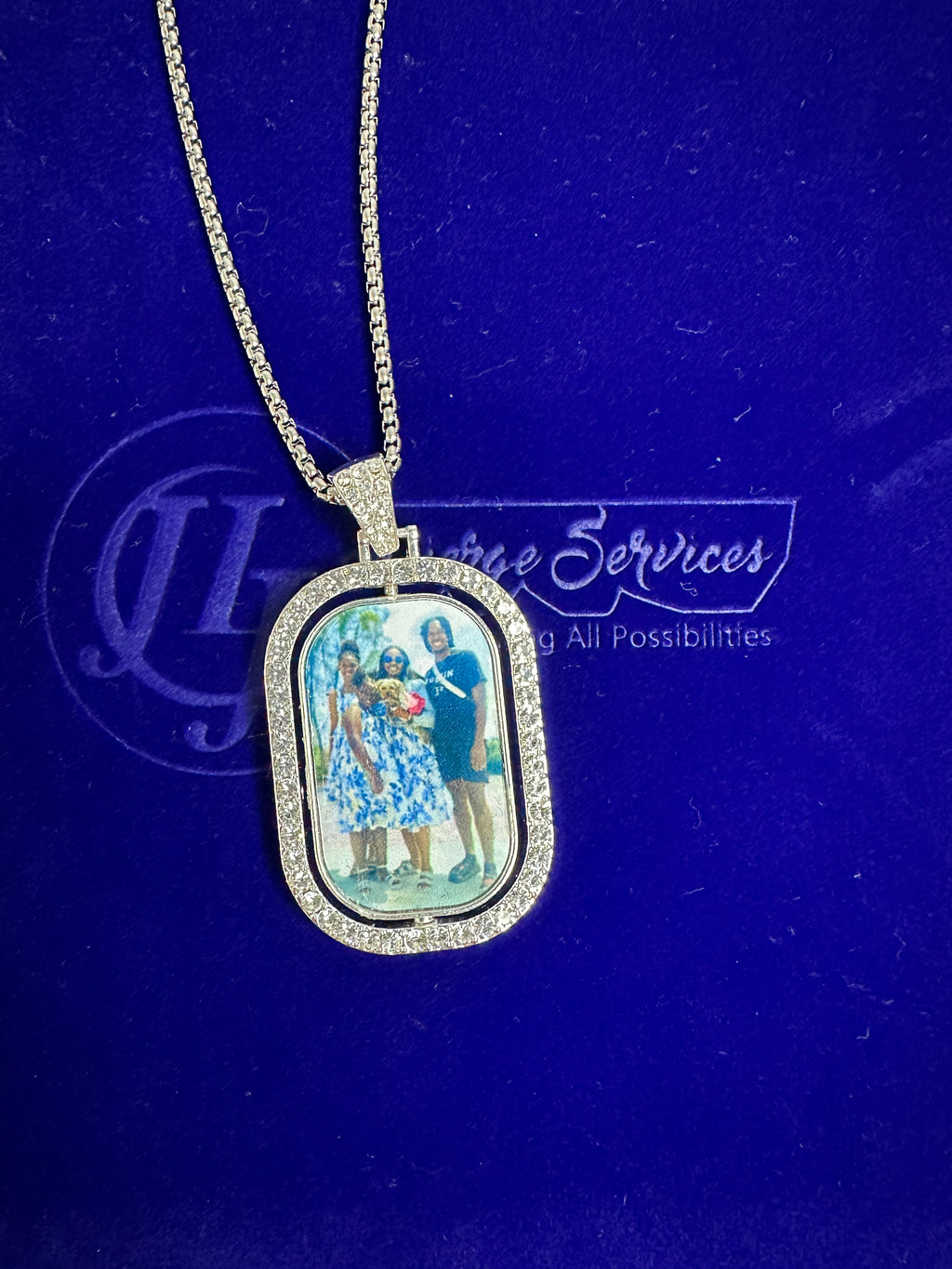 Double sided bezeled rhinestone pendant & necklace