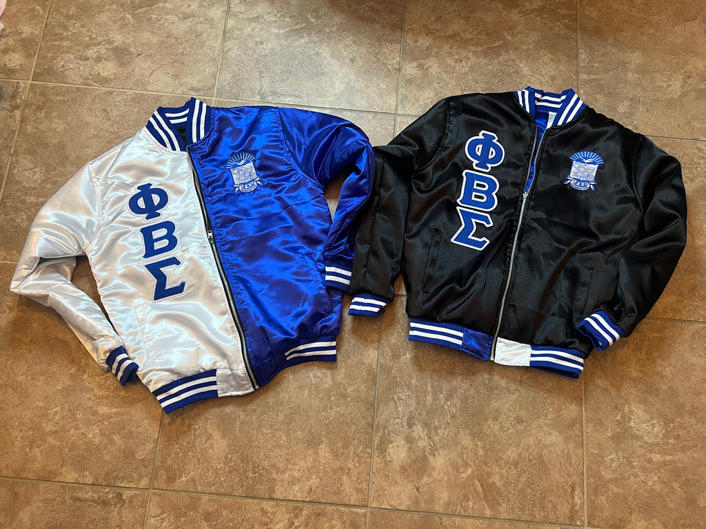 Reversible Phi Beta Sigma satin bomber jacket