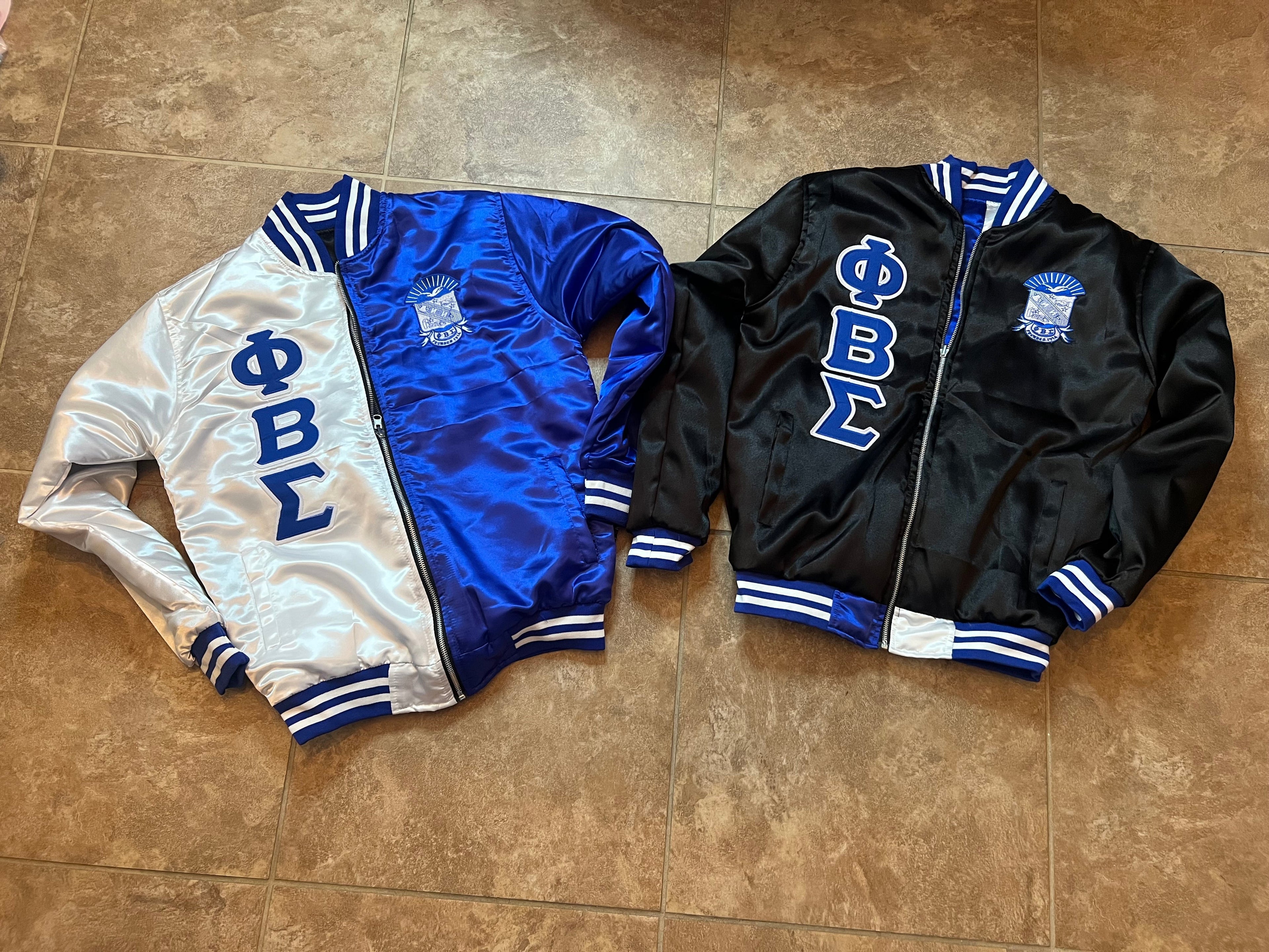 Reversible Phi Beta Sigma satin bomber jacket