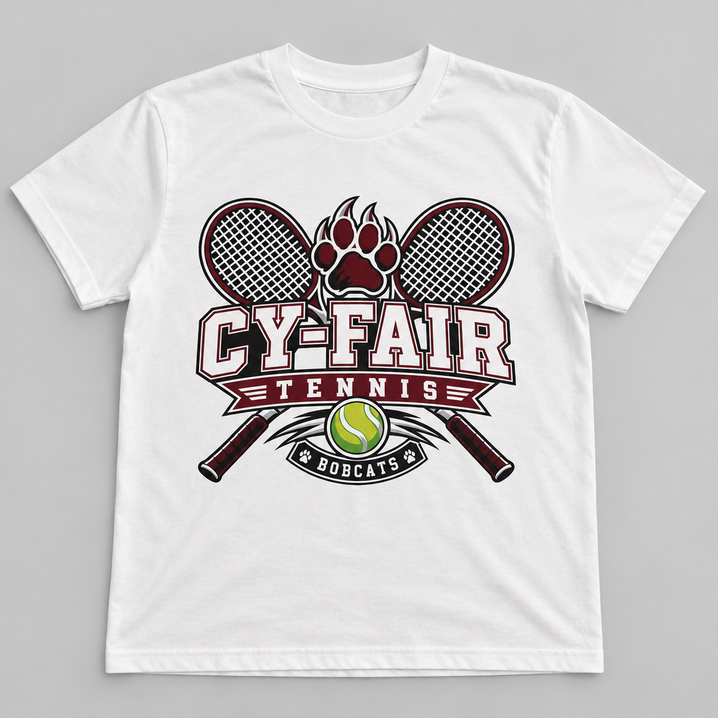 Custom Cy-Fair Tennis Bobcats shirt by JLJ on a professional studio background