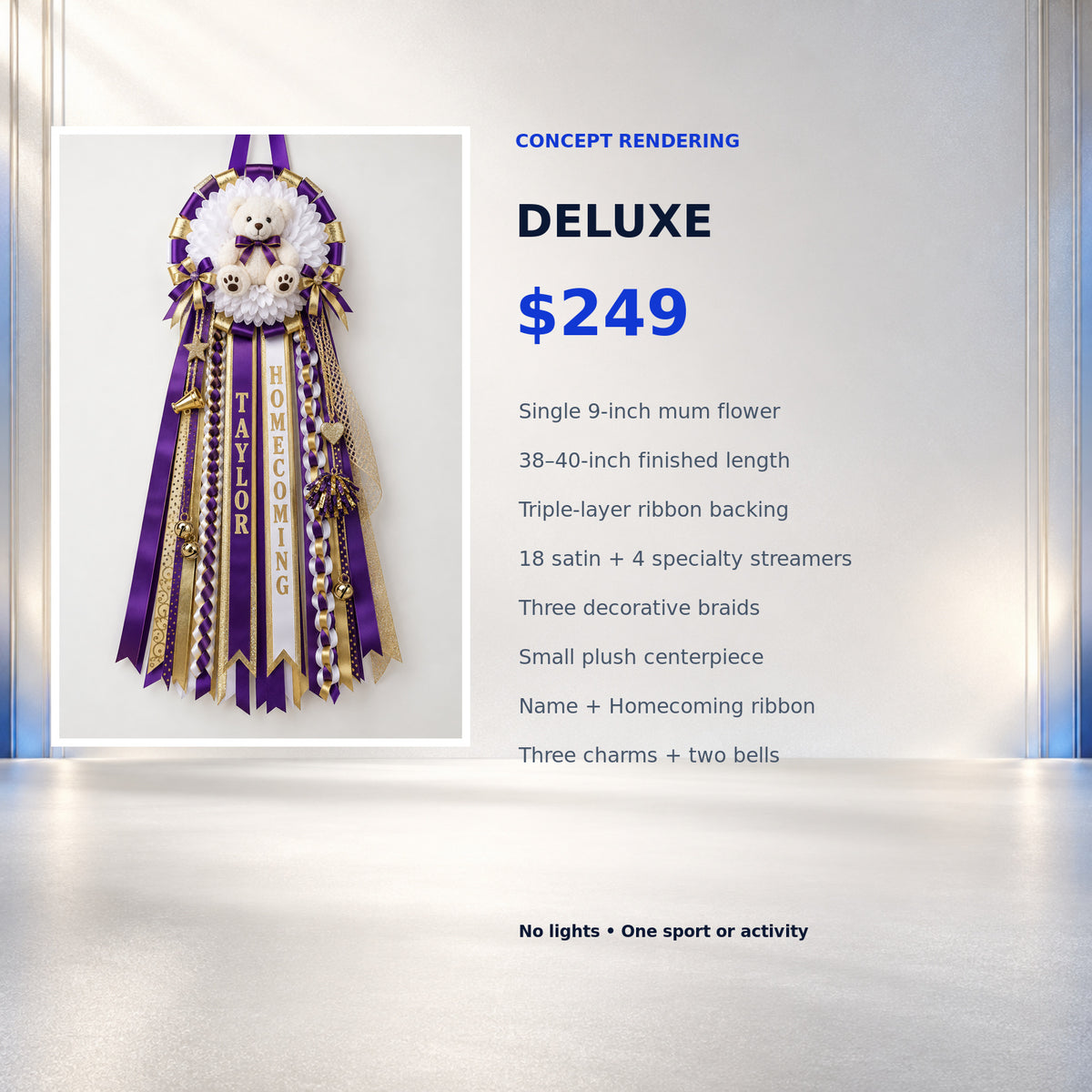 JLJ Deluxe custom Texas homecoming mum concept, starting at $249