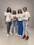 JLJ family wearing coordinated custom shirts on a professional studio background