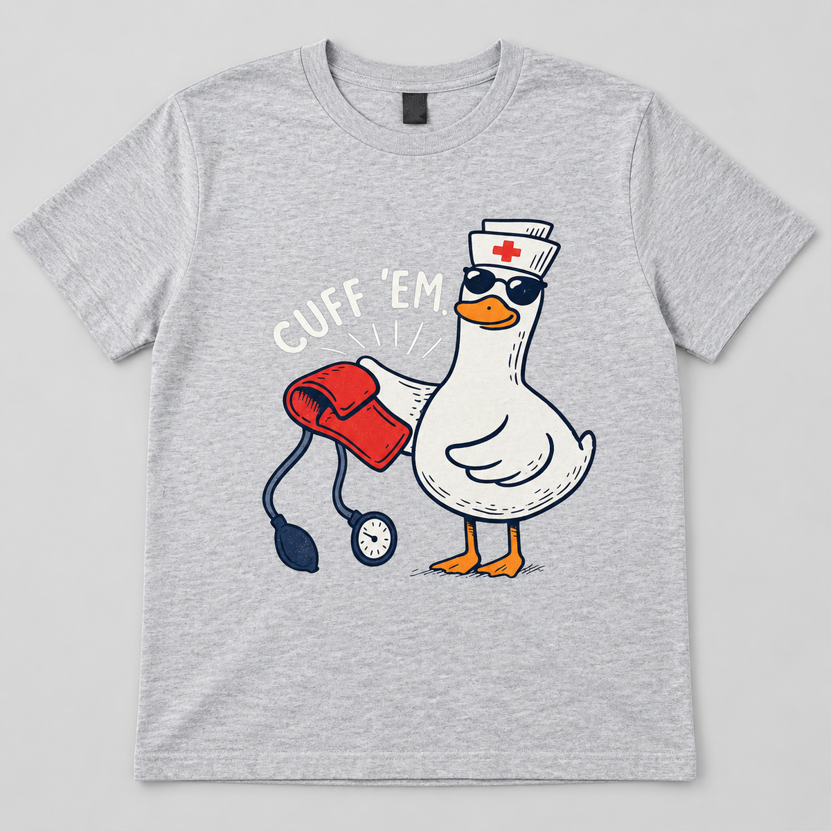 Custom healthcare themed shirt by JLJ on a professional studio background