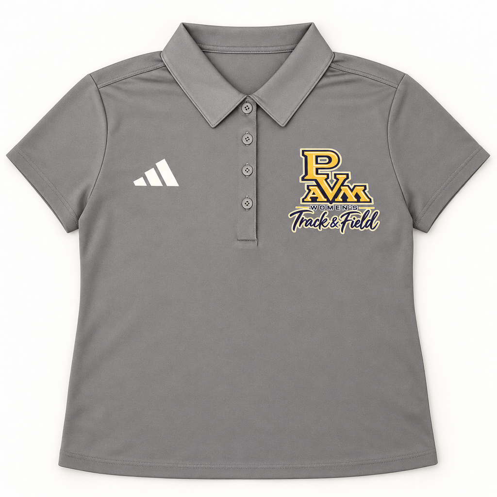 Custom Prairie View A&M women's track and field polo by JLJ on a professional studio background