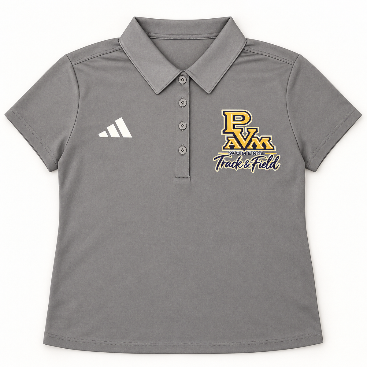Custom Prairie View A&M women's track and field polo by JLJ on a professional studio background