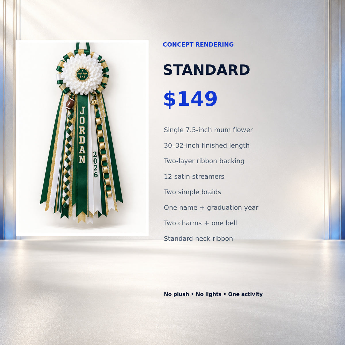 JLJ Standard custom Texas homecoming mum concept, starting at $149