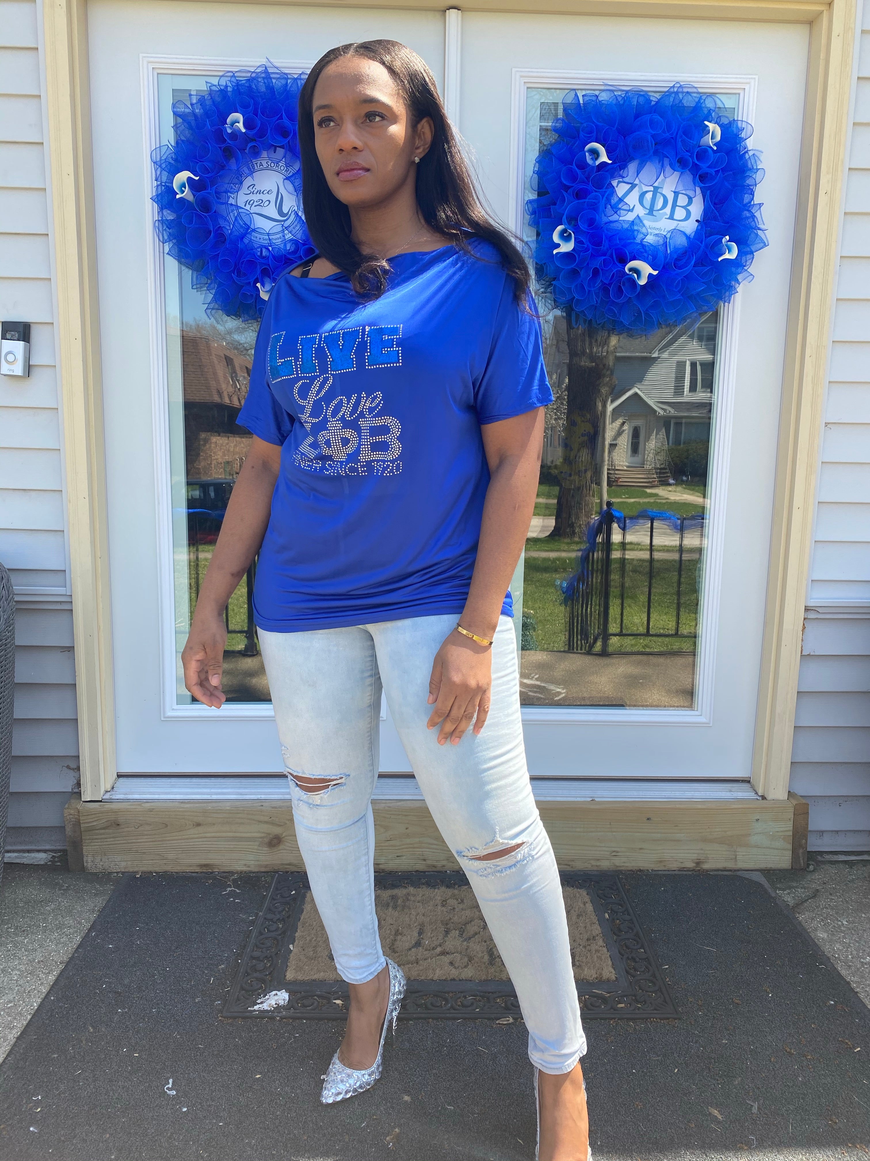 Off the shoulder Live, laugh love shirt