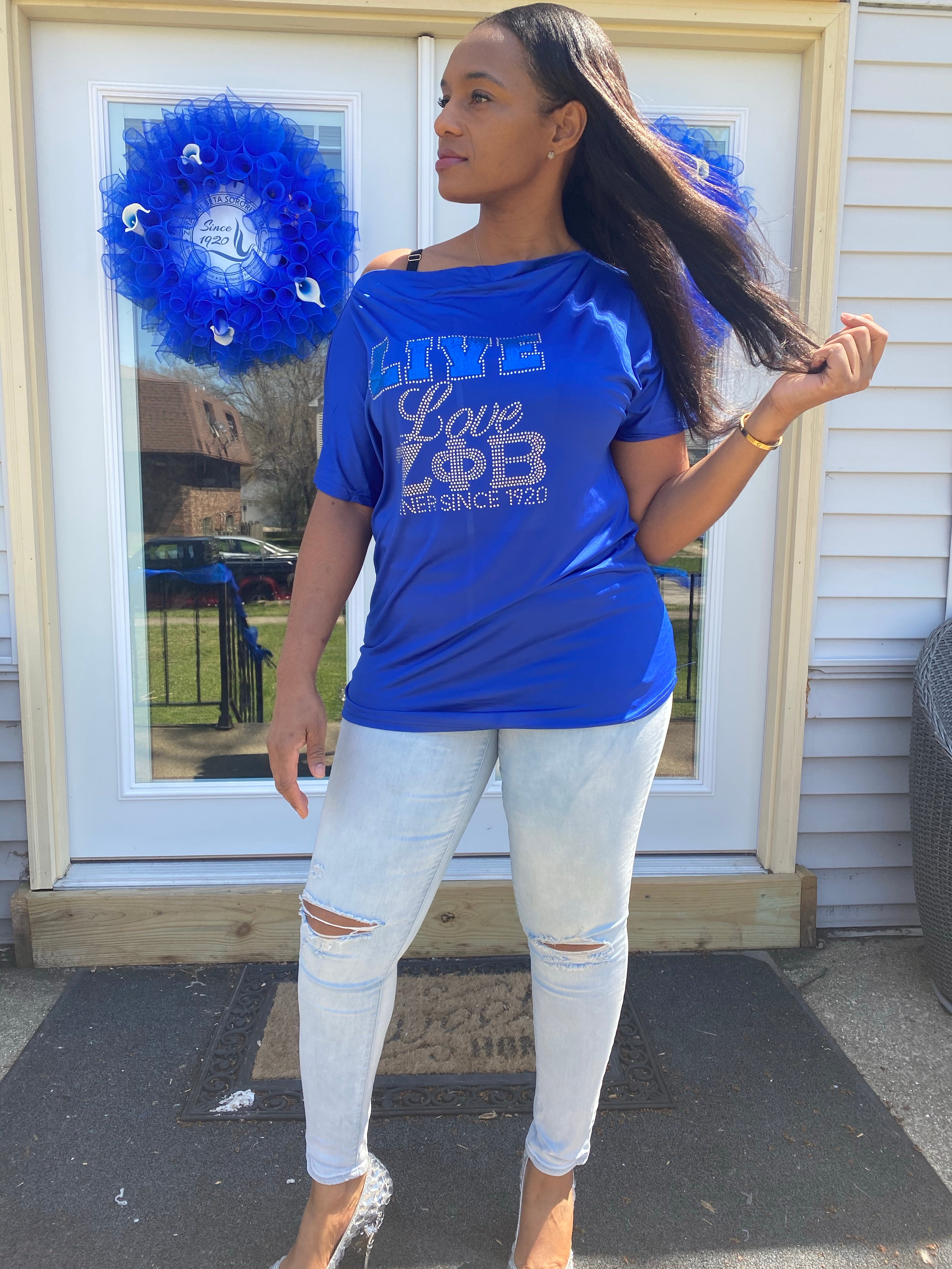 Off the shoulder Live, laugh love shirt