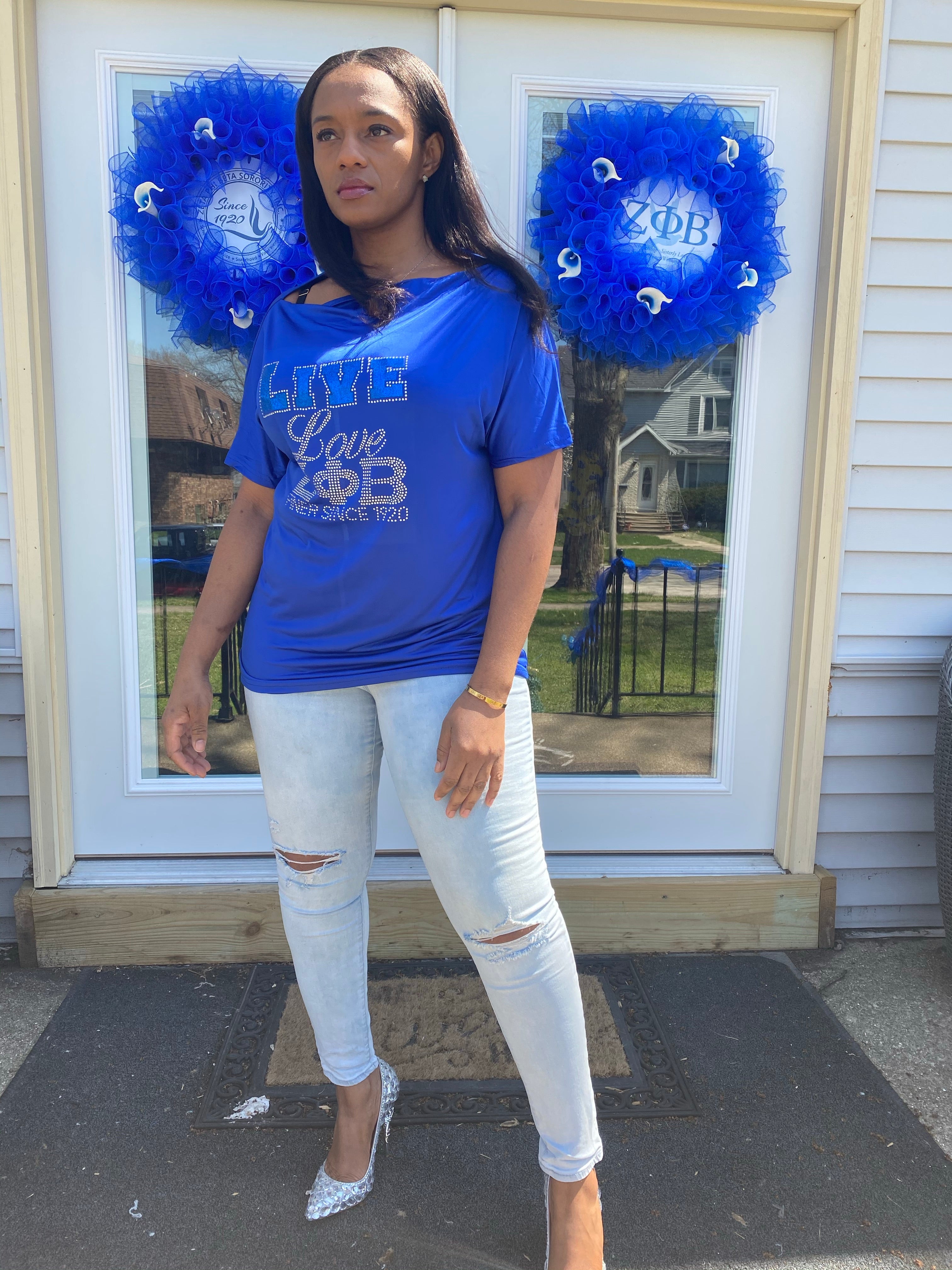 Off the shoulder Live, laugh love shirt