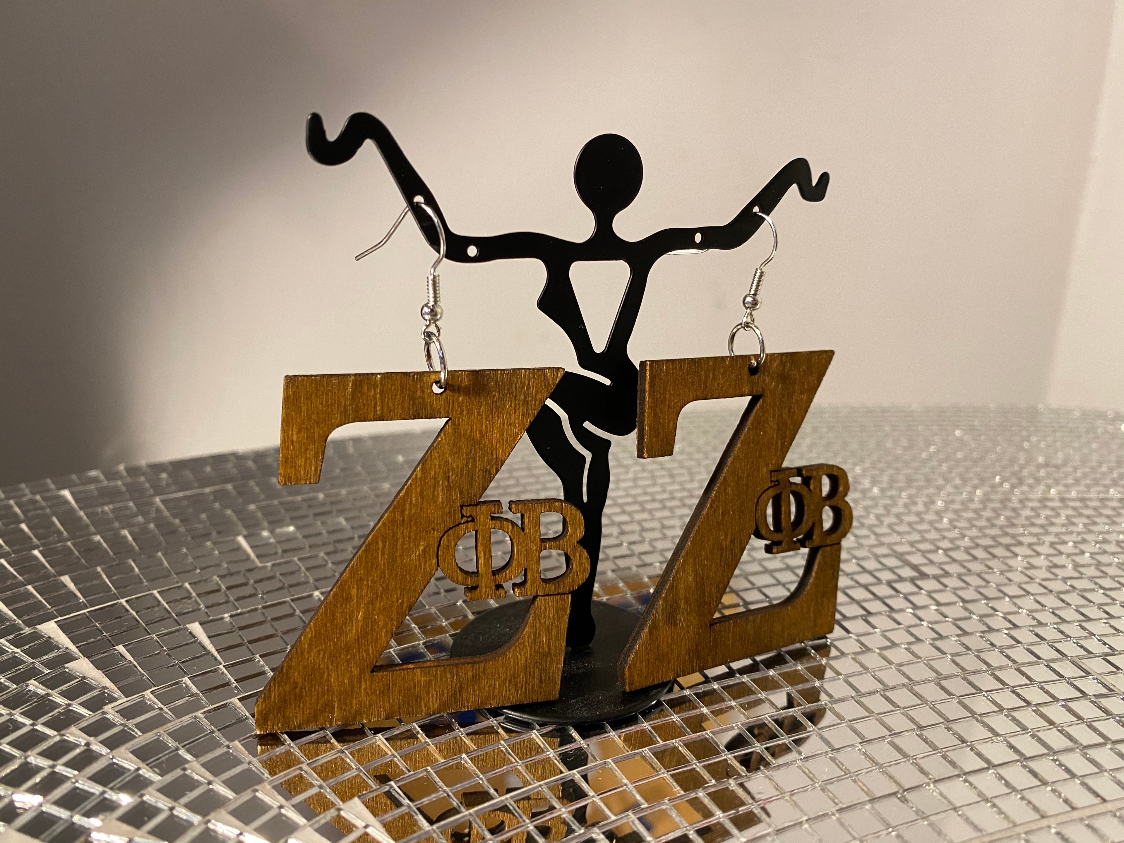 Brown large carved ZPB earrings