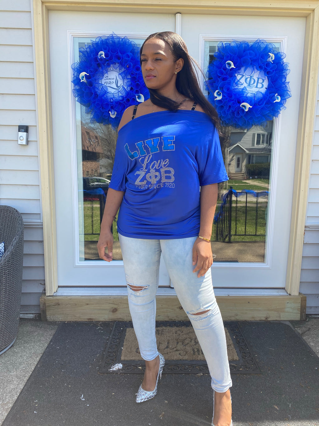 Off the shoulder Live, laugh love shirt