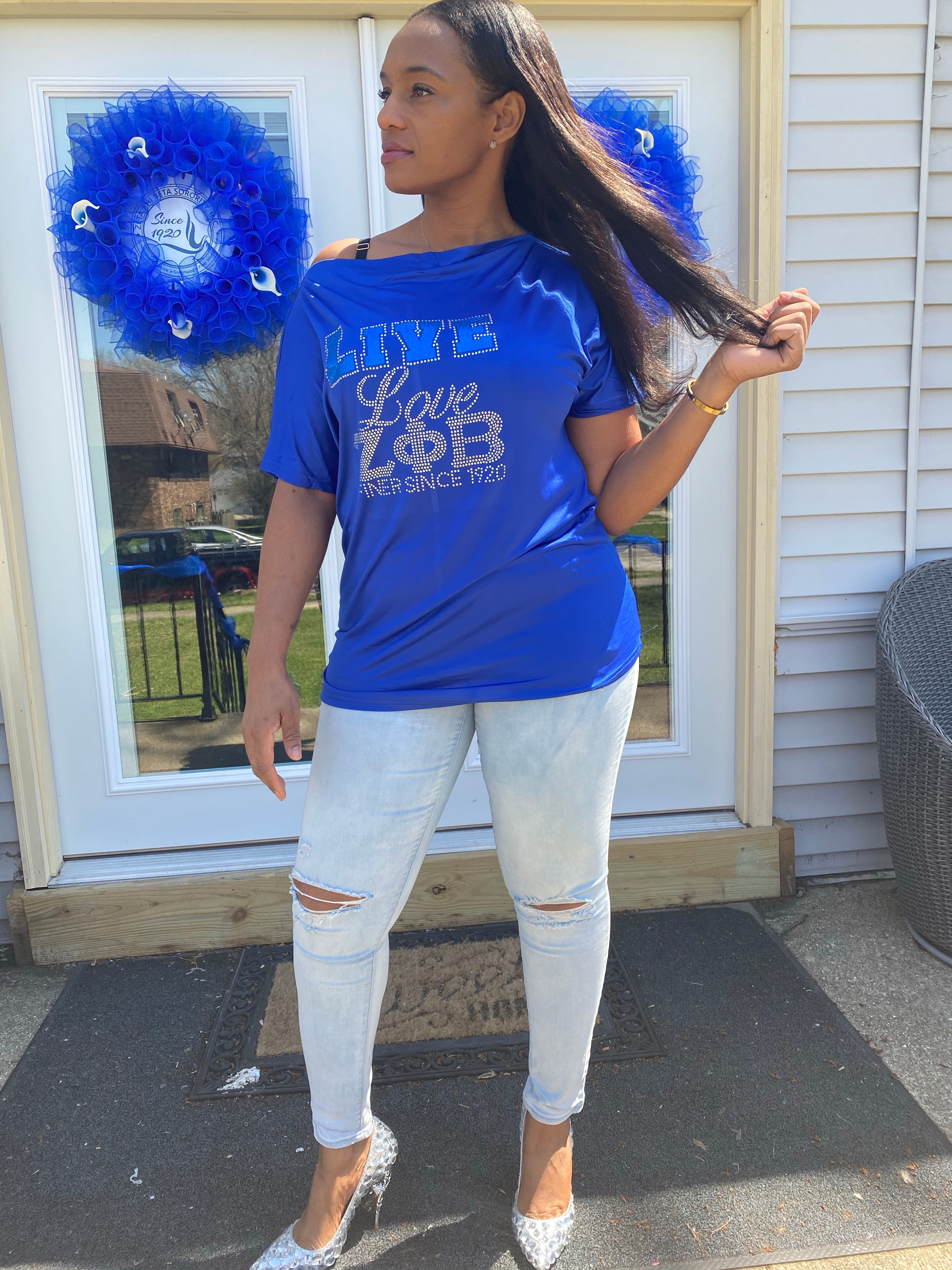 Off the shoulder Live, laugh love shirt